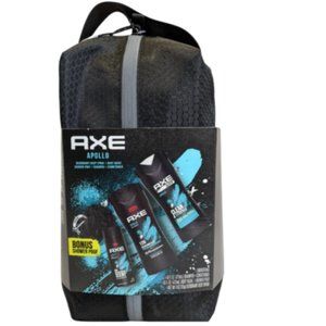 AXE APOLLO 5 pc GIFT SET ~ BODY WASH, SHAMPOO/CONDITIONER Shower Bag Pouf NWT